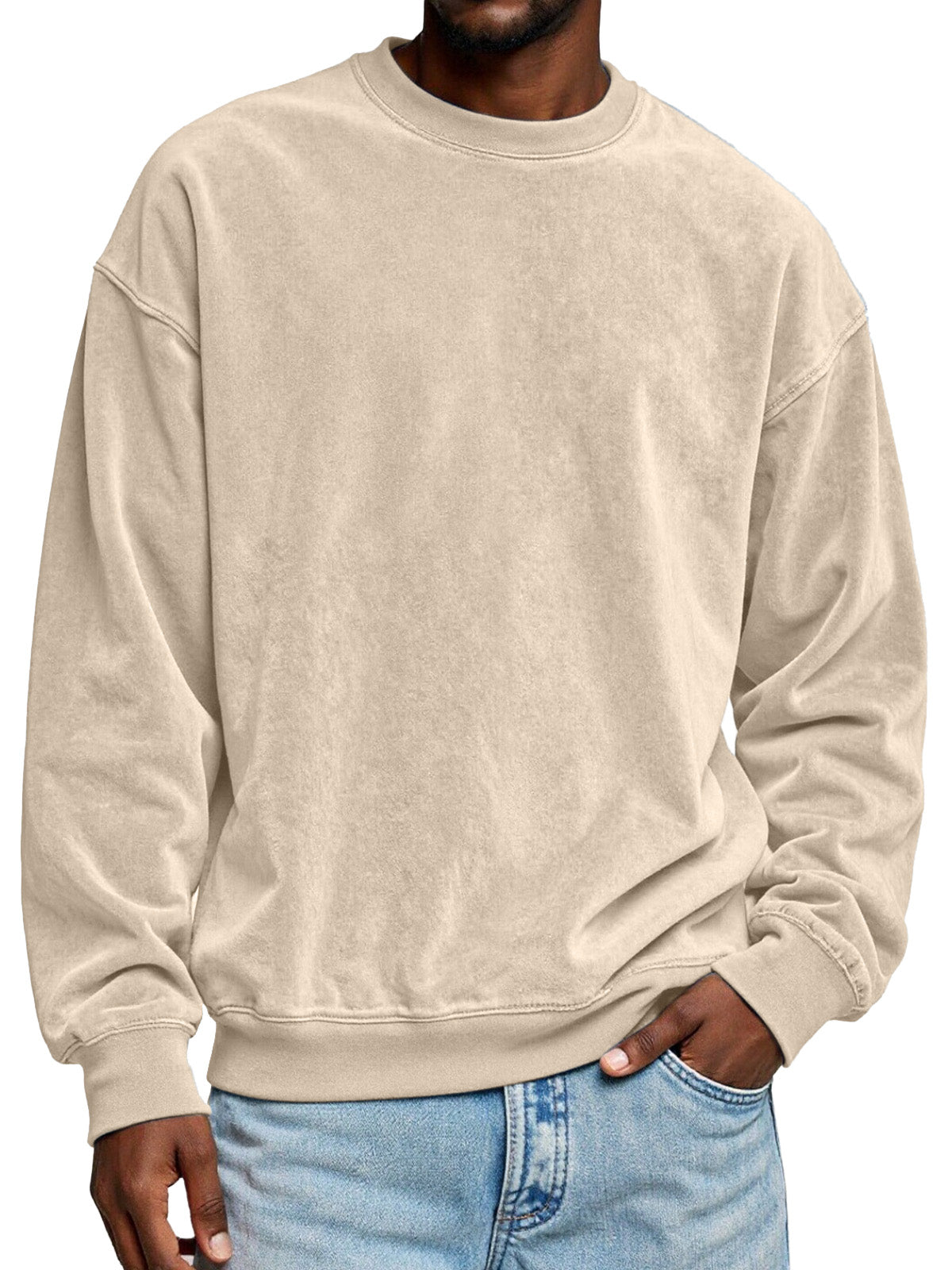 Men's Simple Solid Color Suede Round Neck Long-sleeved Sweatshirt