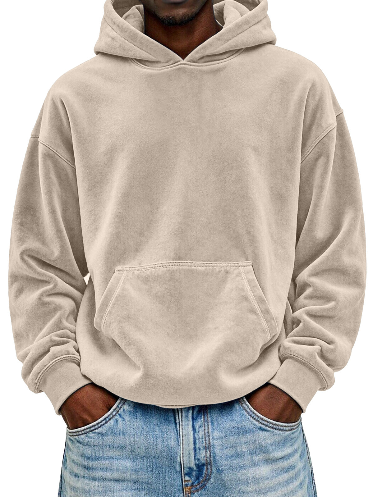 Men's Everyday Solid Color Comfortable Suede Long-sleeved Hooded Sweatshirt