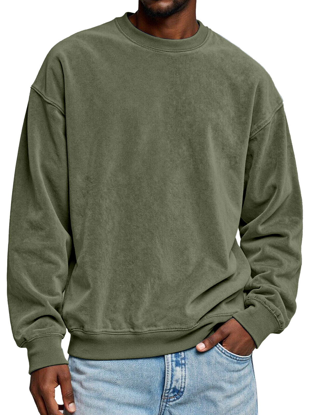 Men's Simple Solid Color Suede Round Neck Long-sleeved Sweatshirt