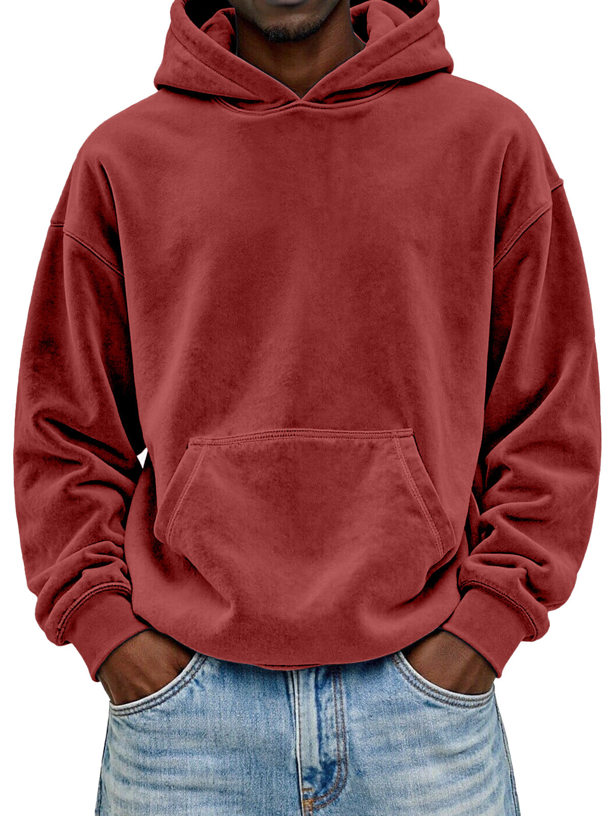 Men's Everyday Solid Color Comfortable Suede Long-sleeved Hooded Sweatshirt
