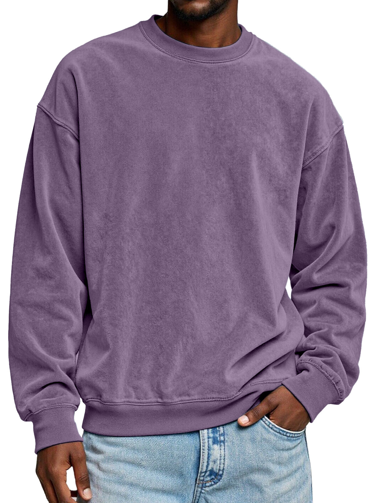 Men's Simple Solid Color Suede Round Neck Long-sleeved Sweatshirt