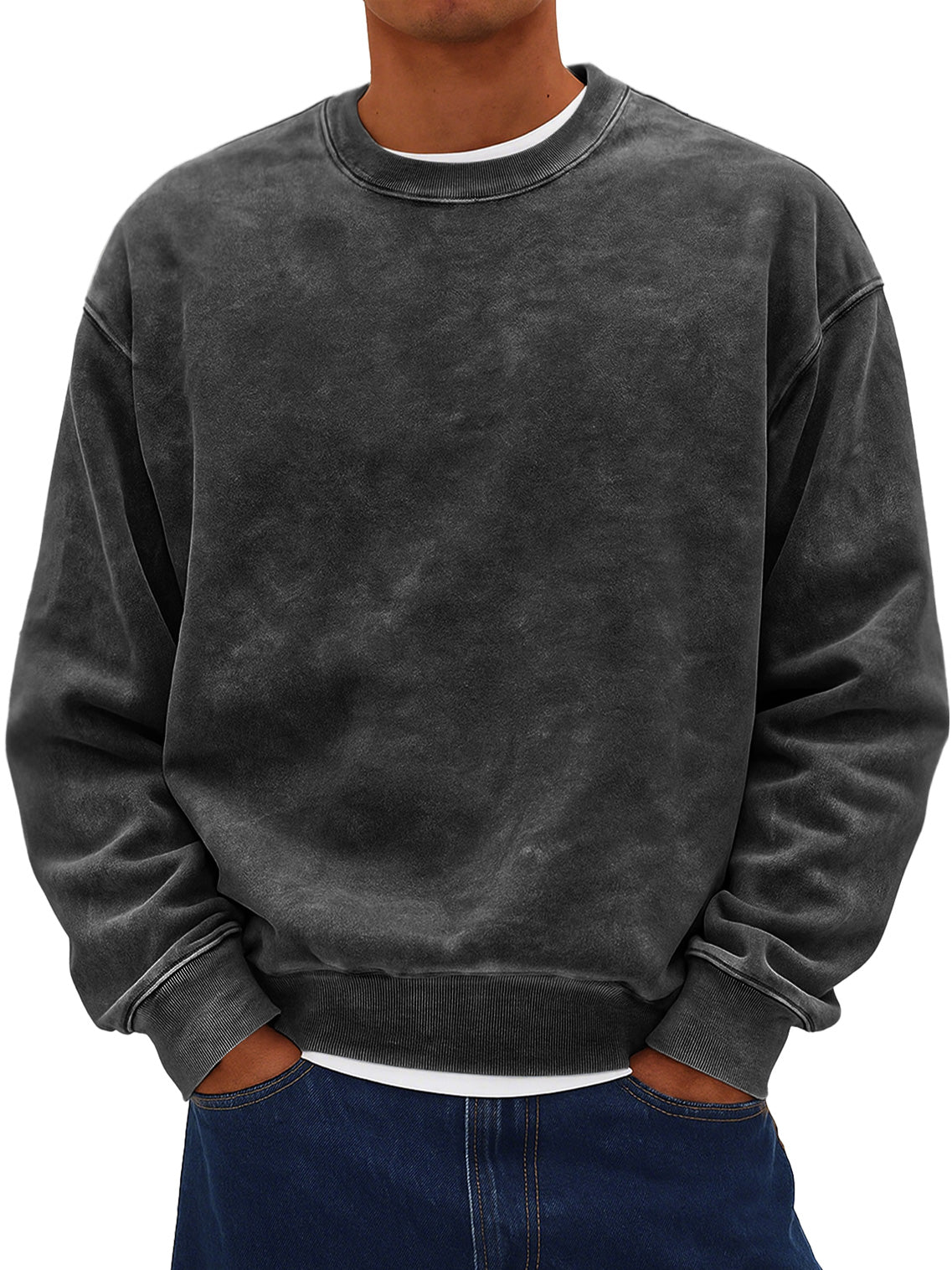Men's Retro Daily Round Neck Cotton Washed Distressed Sweatshirt