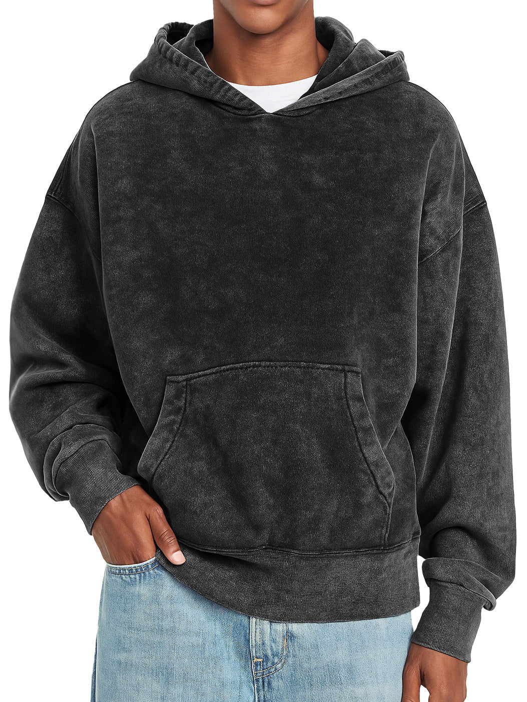 Men's Vintage Pure Cotton Washed Distressed Casual Hooded Sweatshirt