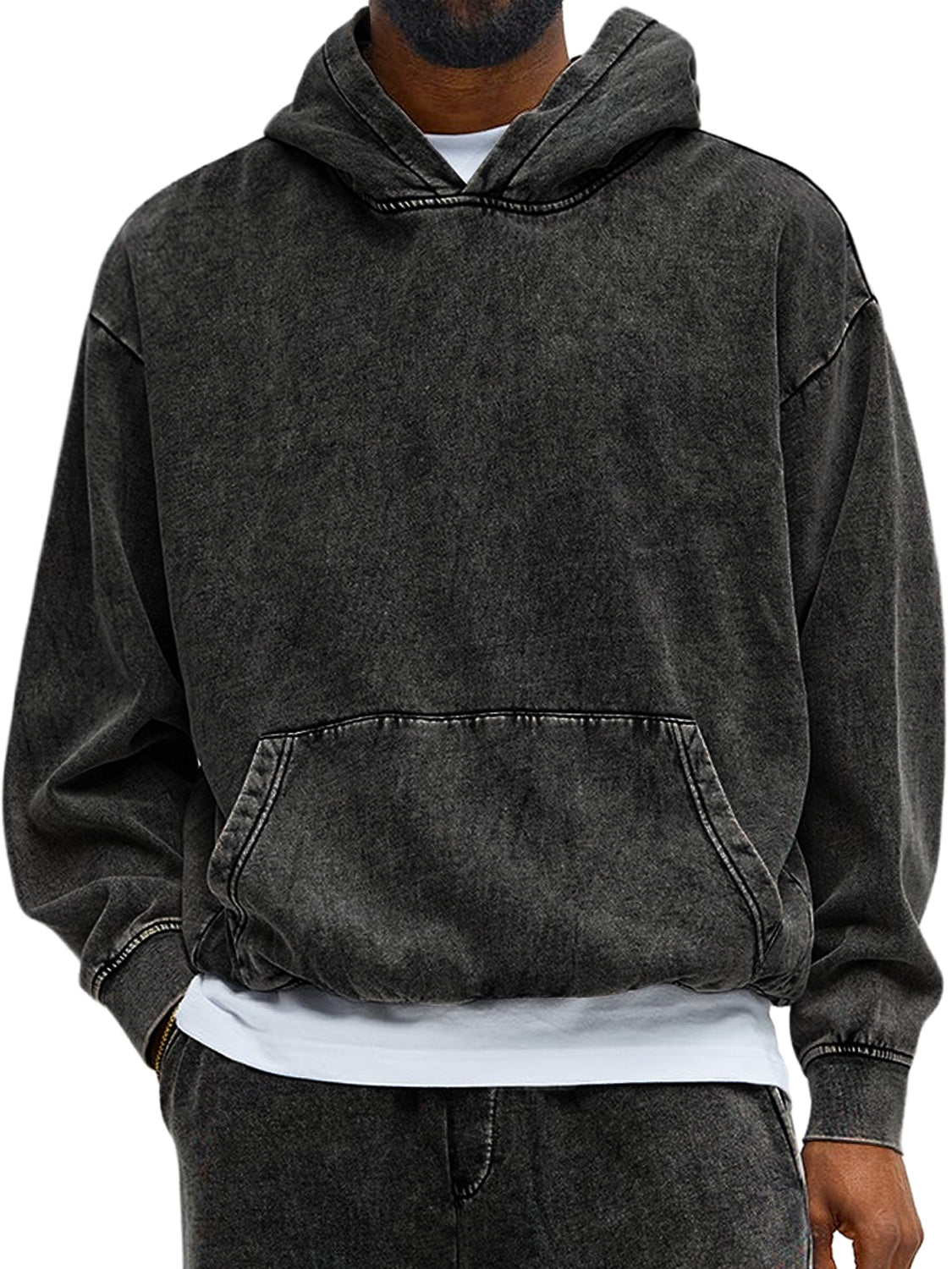 Men's Vintage Washed Cotton Hooded Long-Sleeved Sweatshirt