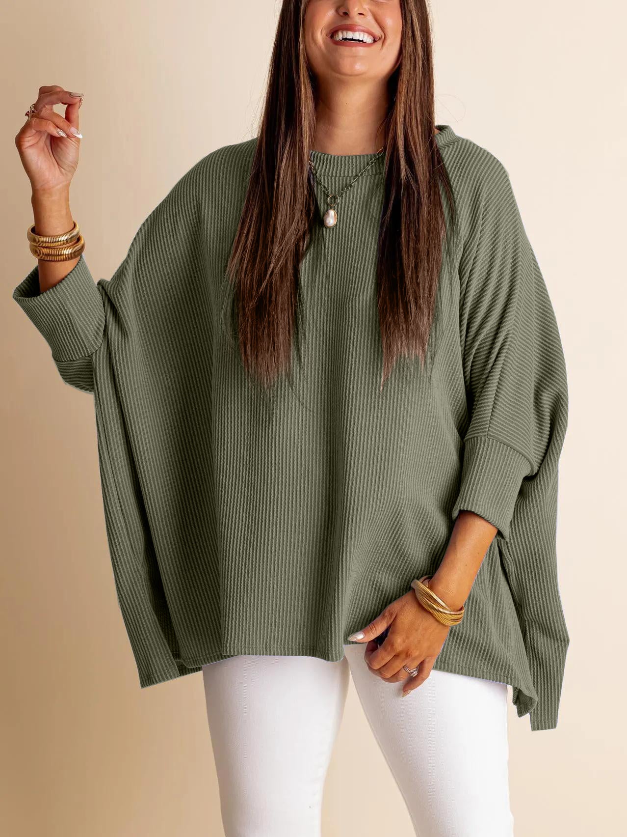 Women's Oversized Half Sleeve Ribbed Top