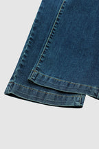 Vintage Oblique Button Mid Waist Straight Leg Jeans