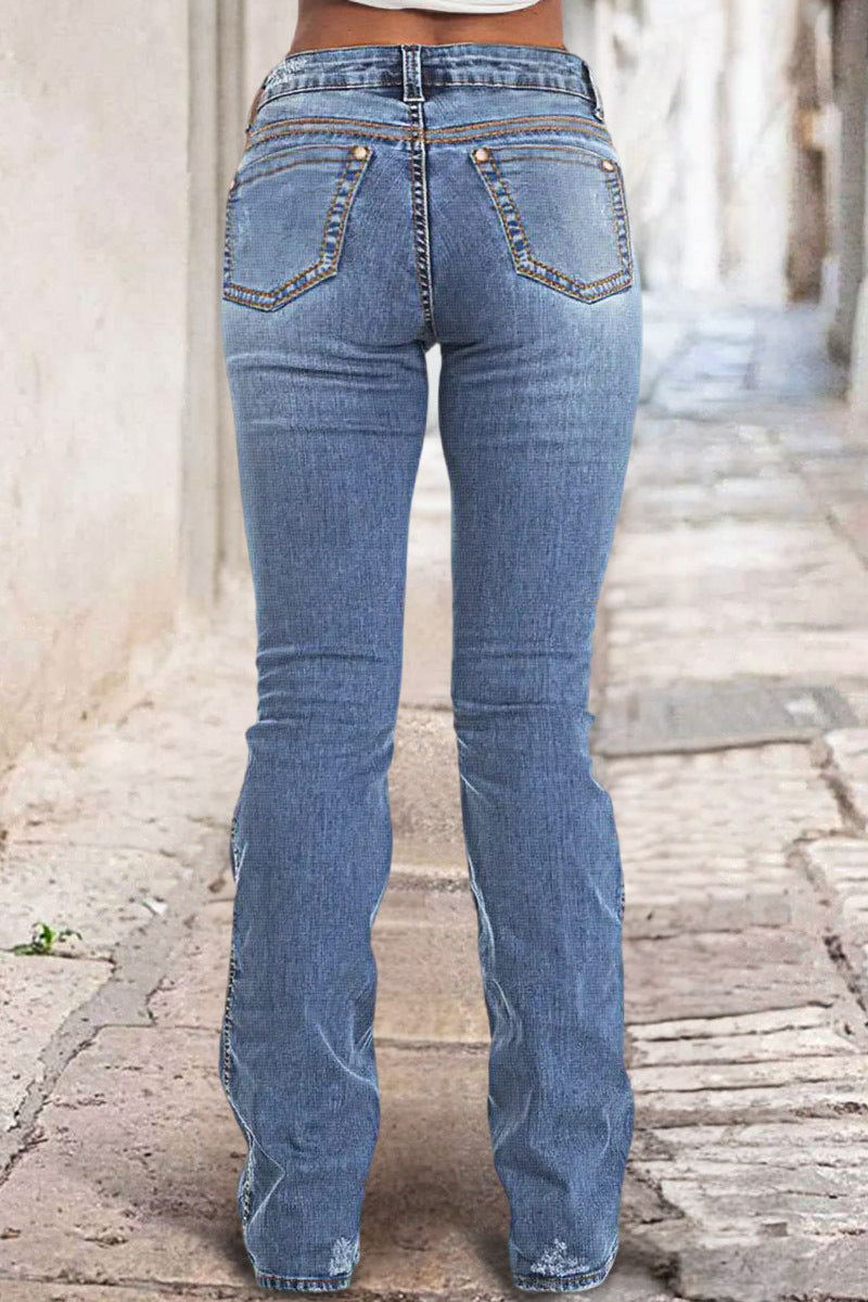 Wash Contrast Stitch Low Waist Bootcut Jeans
