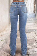 Wash Contrast Stitch Low Waist Bootcut Jeans