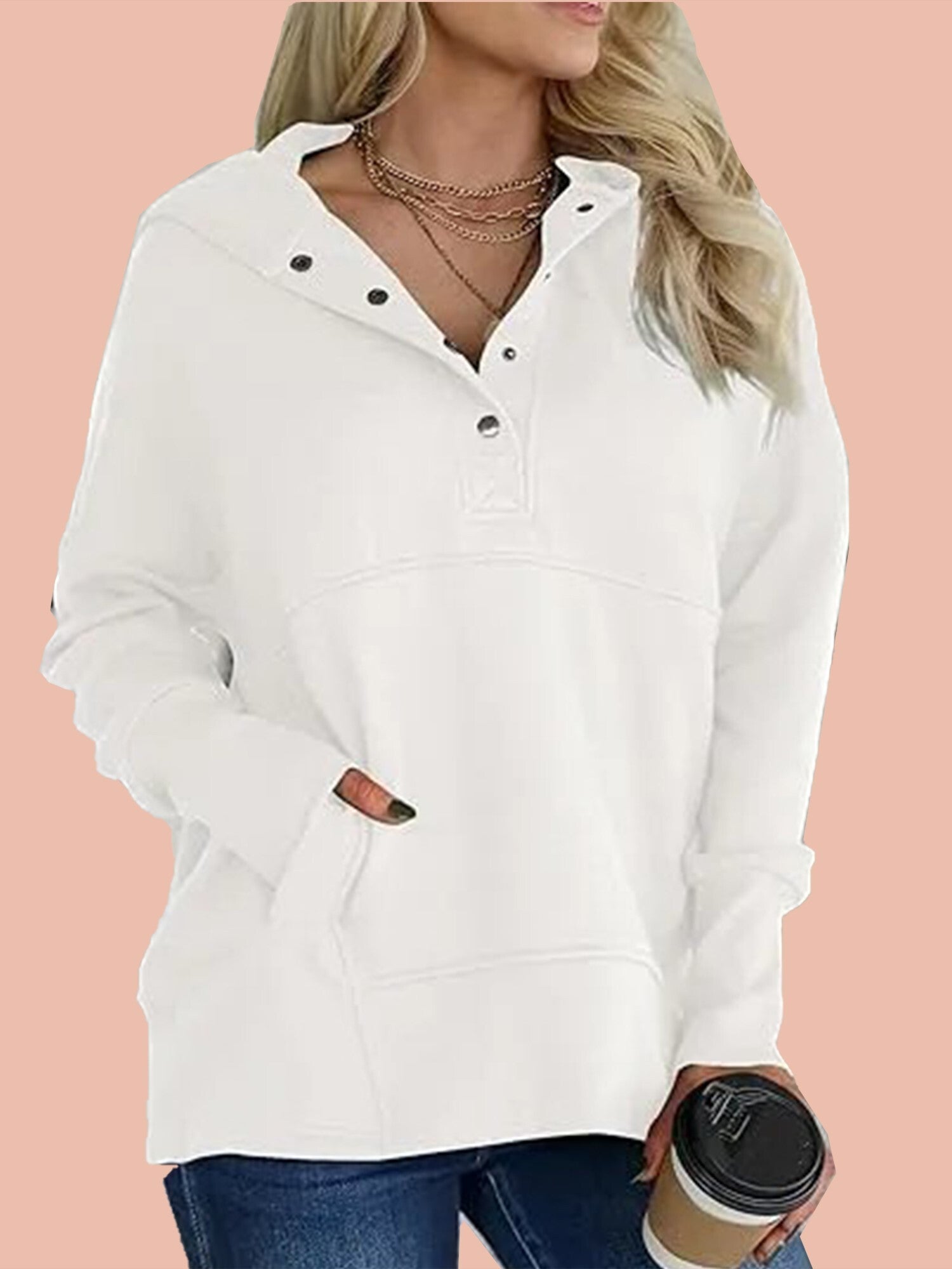 Women's Oversized Half Button Hoodie