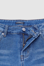 Wash Raw Hem Straight Leg Mid Rise Crop Jeans Without Belt