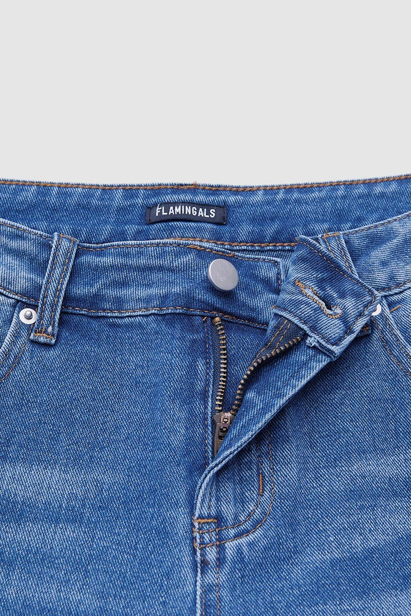 Wash Raw Hem Straight Leg Mid Rise Crop Jeans Without Belt