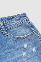 Raw Hem Ripped Mid Waist Denim Bermuda Shorts