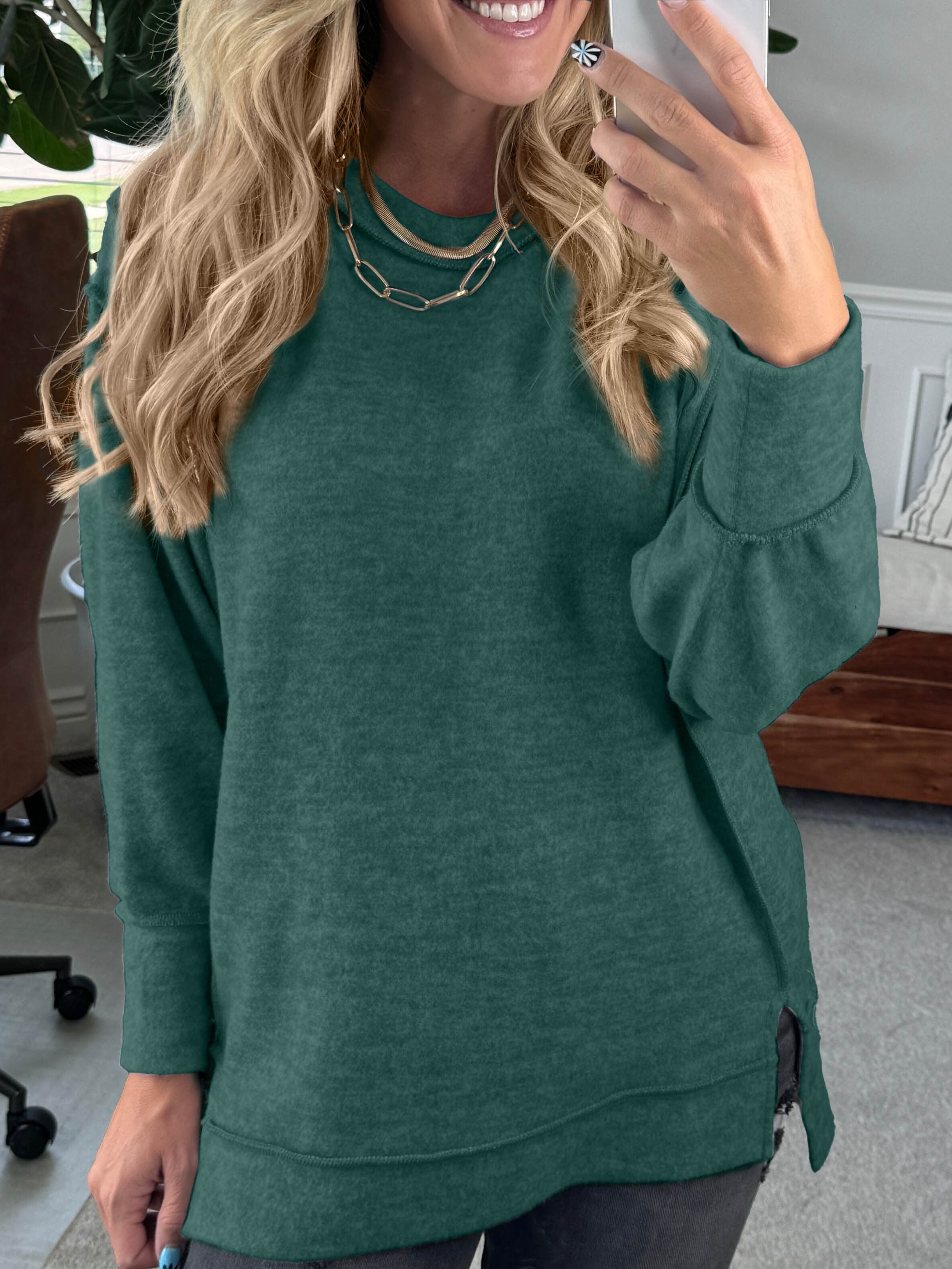 Women's Brushed Melange Side Slit Pullover