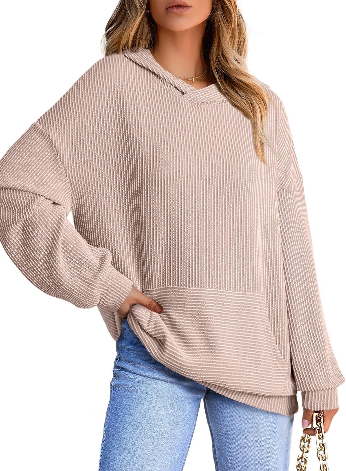 Women's Ribbed Knit Pullover Hoodie