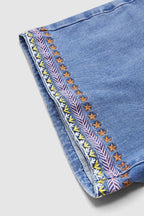 Wash Embroidery Mid Waist Denim Shorts