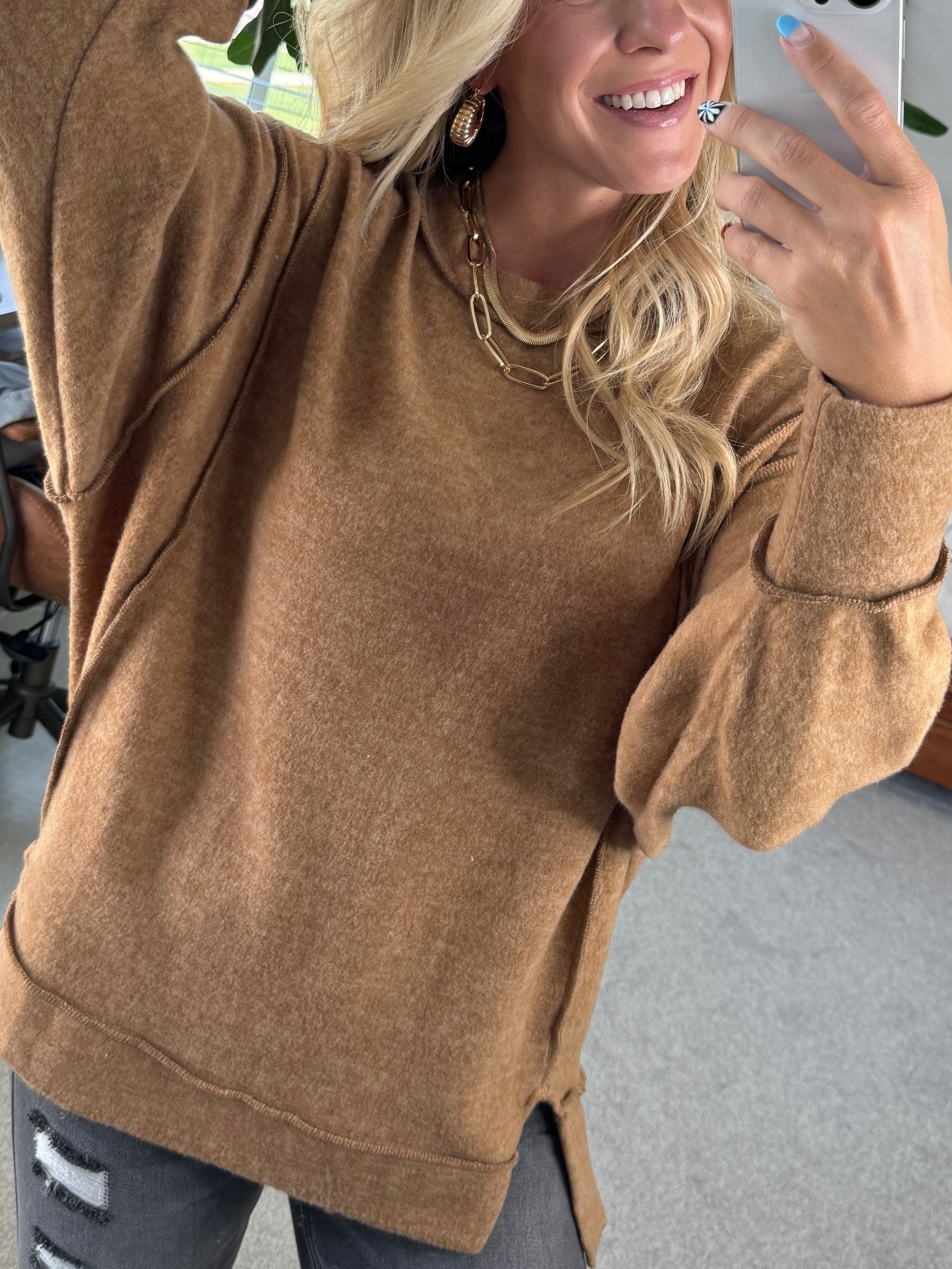 Women's Brushed Melange Side Slit Pullover
