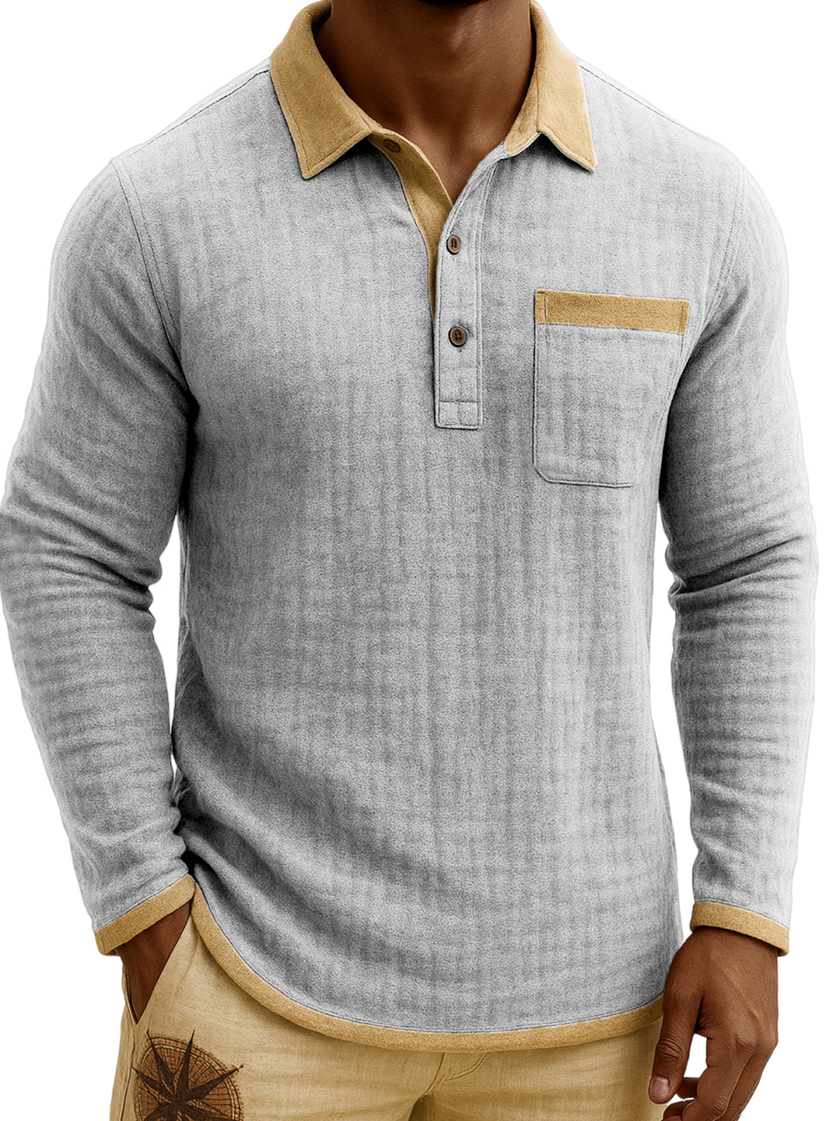 Men's Vintage Breathable Linen Contrast Color Polo Shirt