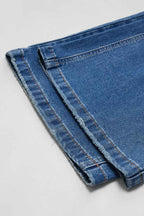 Wash Stitch Detail Raw Hem Crop Wide Leg Mid Rise Jeans