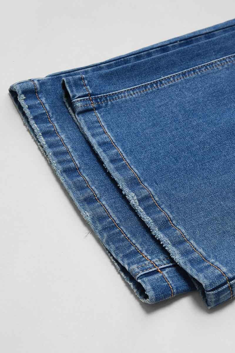 Wash Stitch Detail Raw Hem Crop Wide Leg Mid Rise Jeans