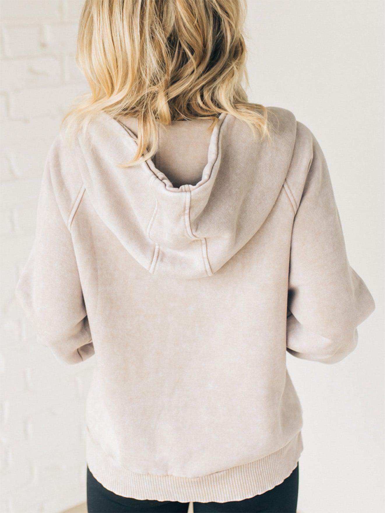 Women's 3/4 Zip Acid Washed Hoodie