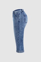 Wash Roll Hem High Rise Straight Leg Capri Jeans
