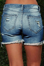 Raw Hem Ripped Low Rise Denim Shorts