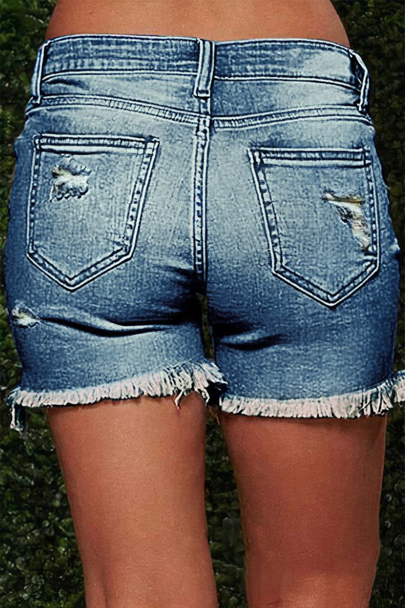 Raw Hem Ripped Low Rise Denim Shorts
