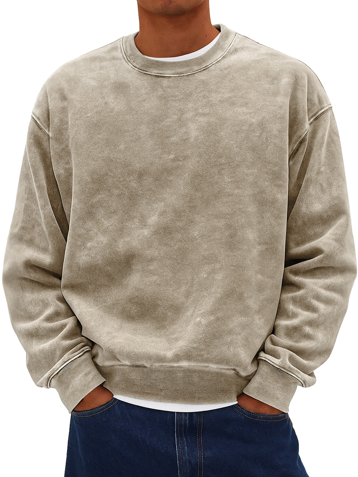 Men's Retro Daily Round Neck Cotton Washed Distressed Sweatshirt