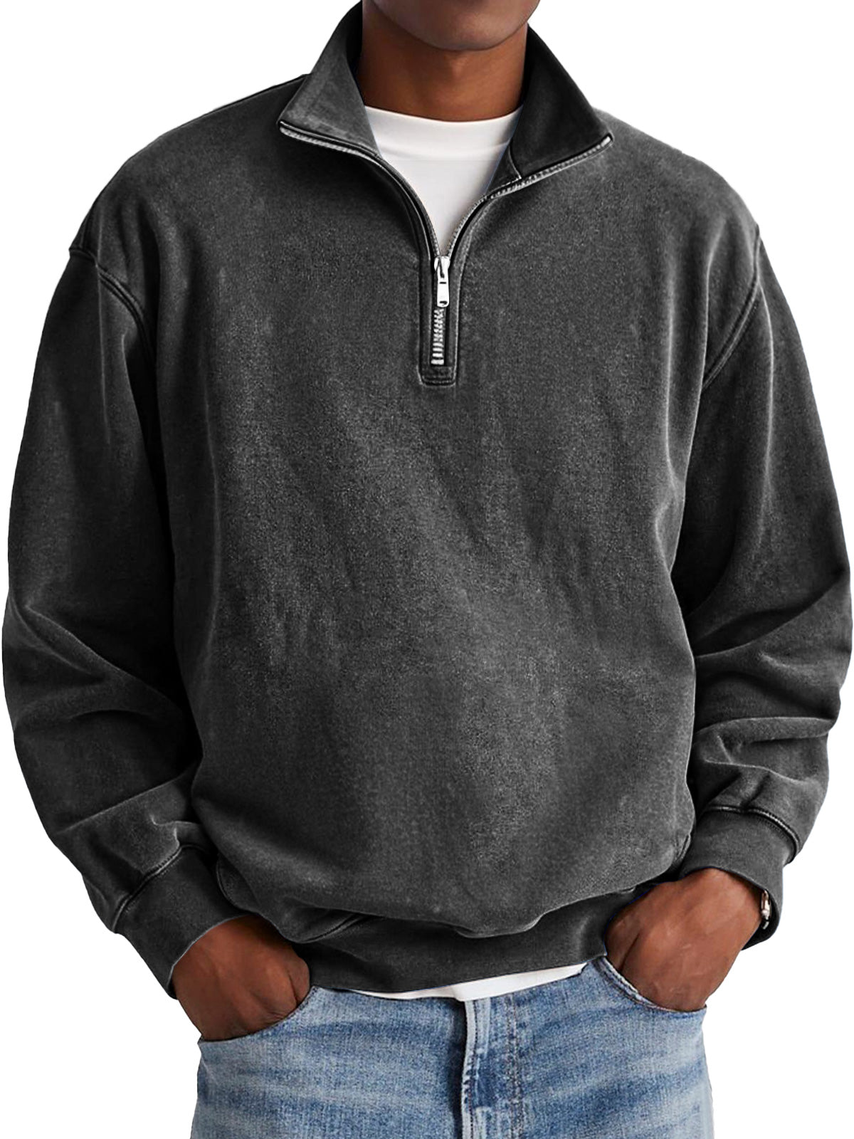 Men's Fashion Retro Stand Collar Zipper Hole Sweatshirt