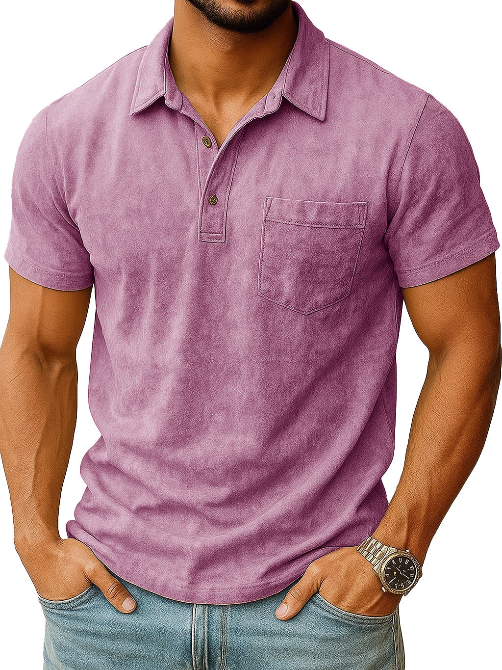  Men's Retro Outdoor Distressed Lapel Short-sleeved Pocket Polo Shirt 