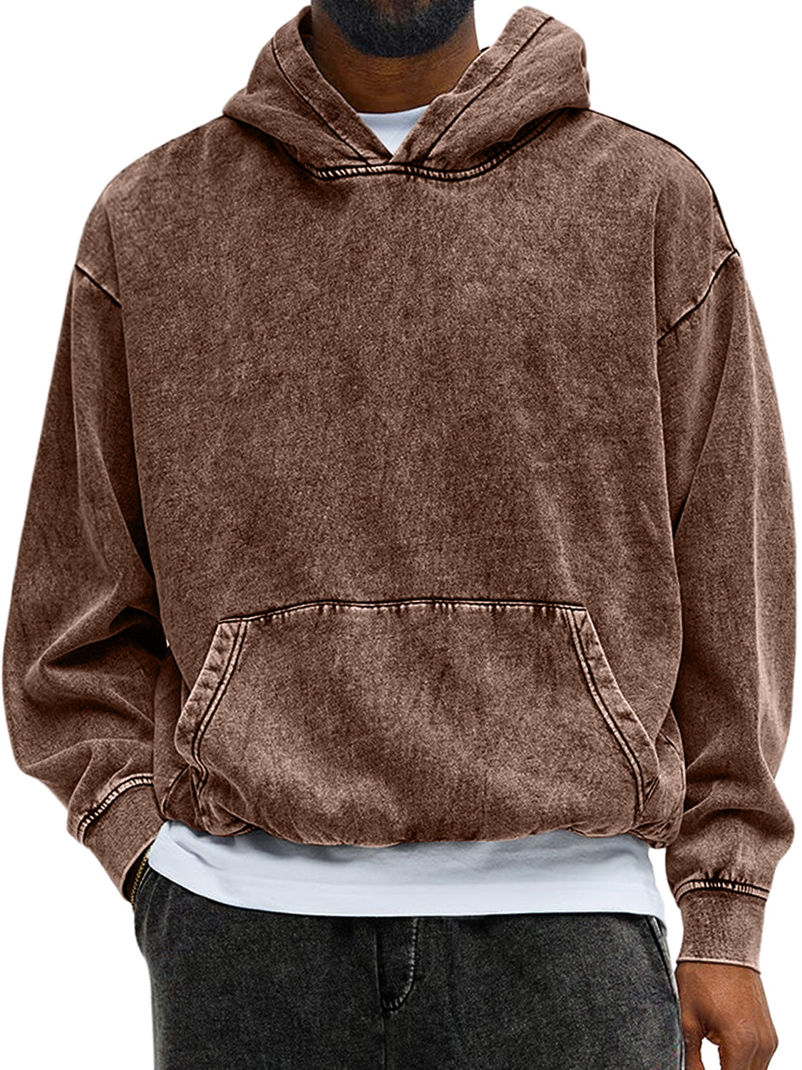 Men's Vintage Washed Cotton Hooded Long-Sleeved Sweatshirt