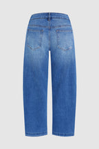 Wash Raw Hem Straight Leg Mid Rise Crop Jeans Without Belt