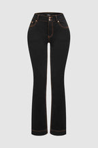Double Button Stitch Detail High Waist Bootcut Jeans
