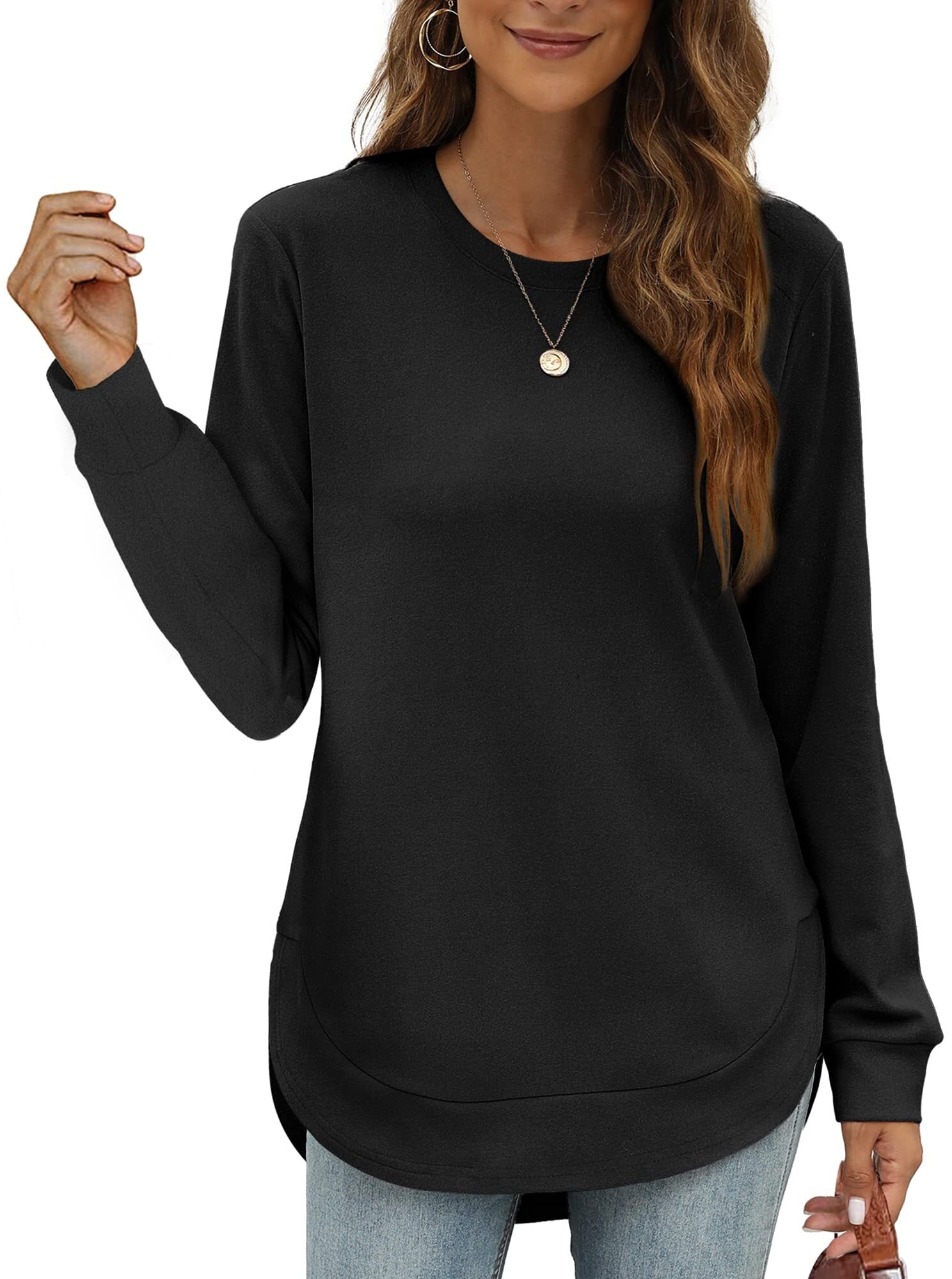 Women's High Low Curved Hem Tops