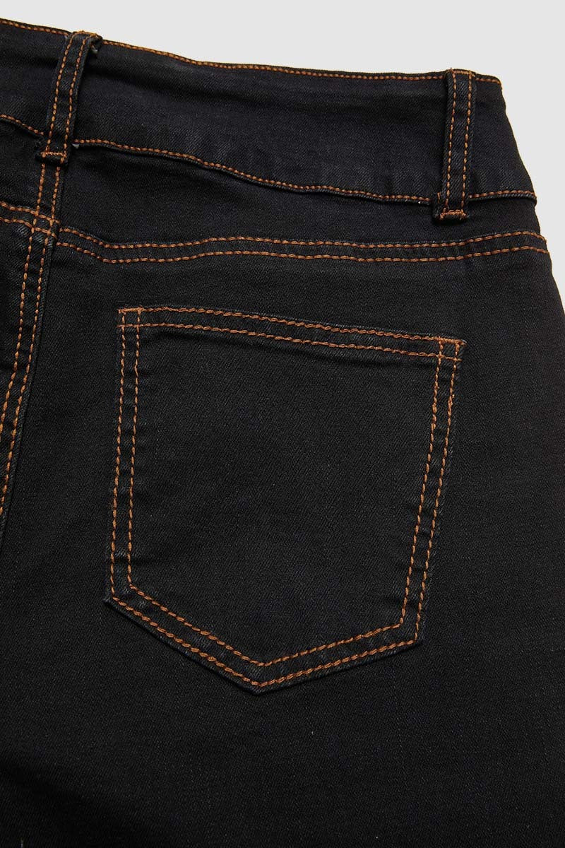 Double Button Stitch Detail High Waist Bootcut Jeans