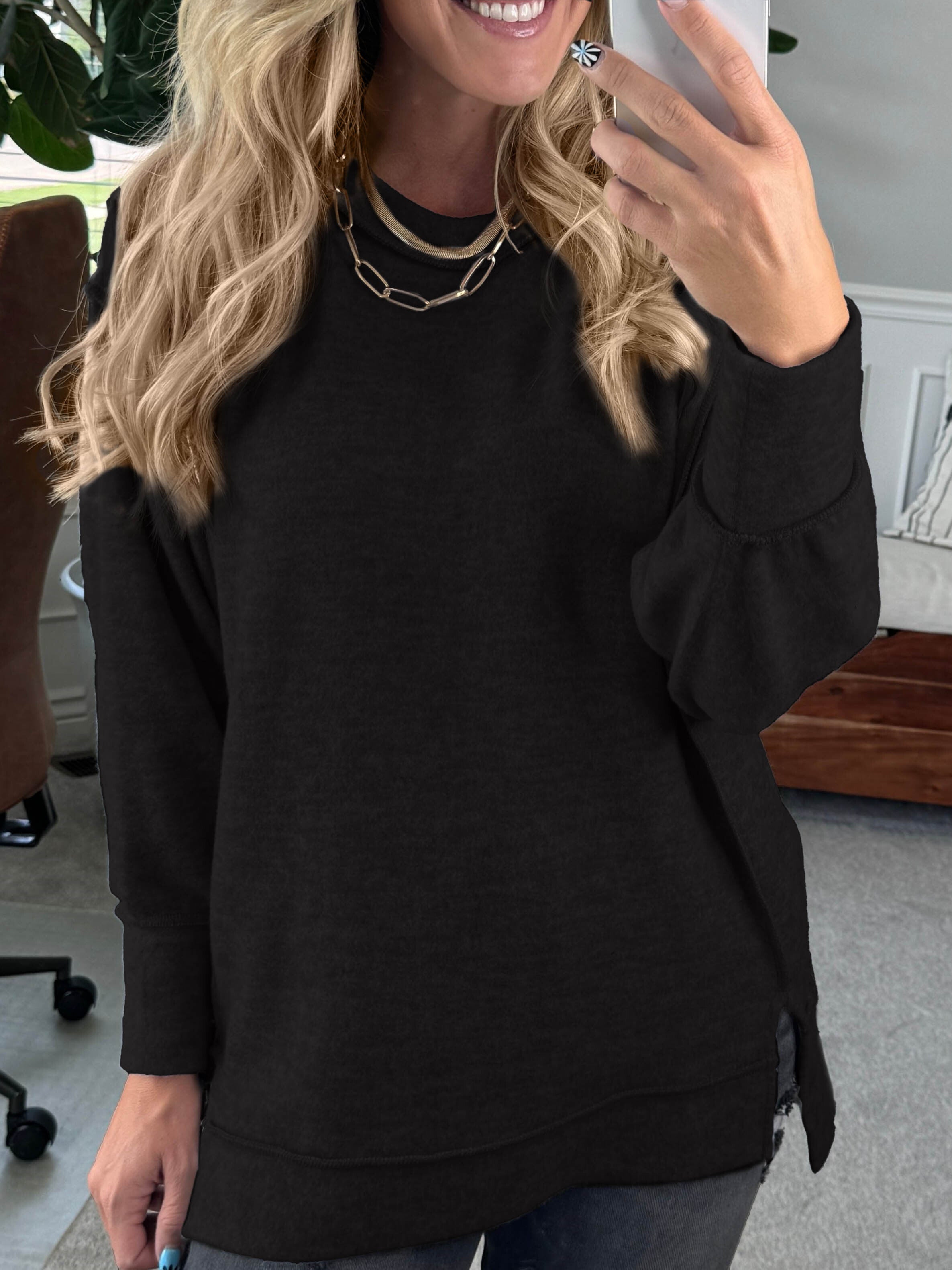 Women's Brushed Melange Side Slit Pullover