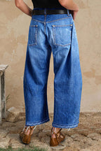 Wash Raw Hem Straight Leg Mid Rise Crop Jeans Without Belt