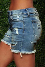 Raw Hem Ripped Low Rise Denim Shorts