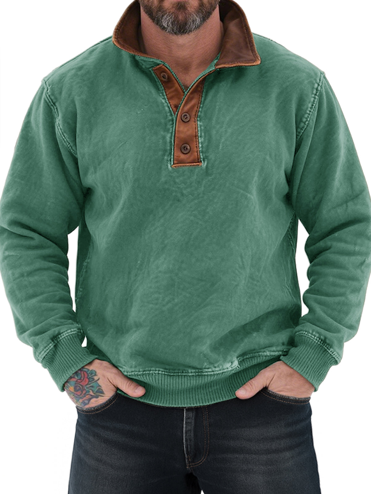 Men's Vintage Distressed Colorblock Lapel Casual Sweatshirt
