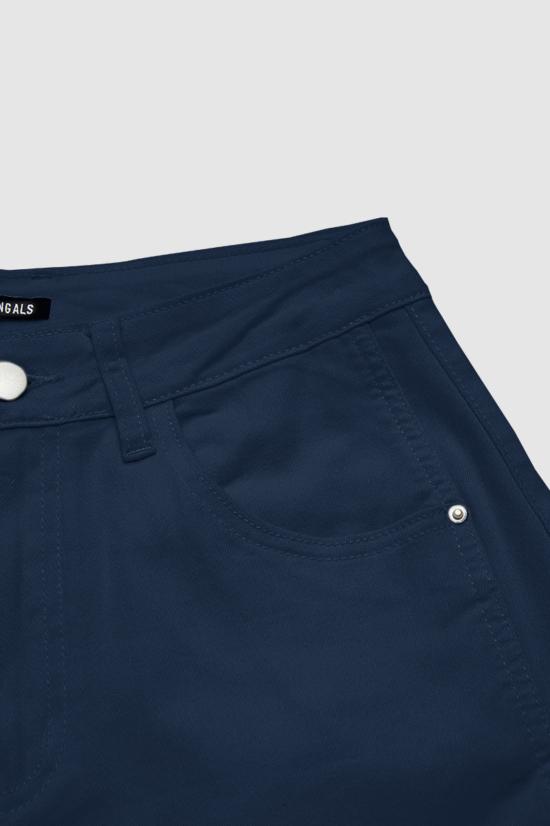 Solid Stitch Detail Mid Waist Crop Straight Leg Jeans Without Belt