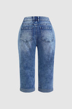 Wash Roll Hem High Rise Straight Leg Capri Jeans