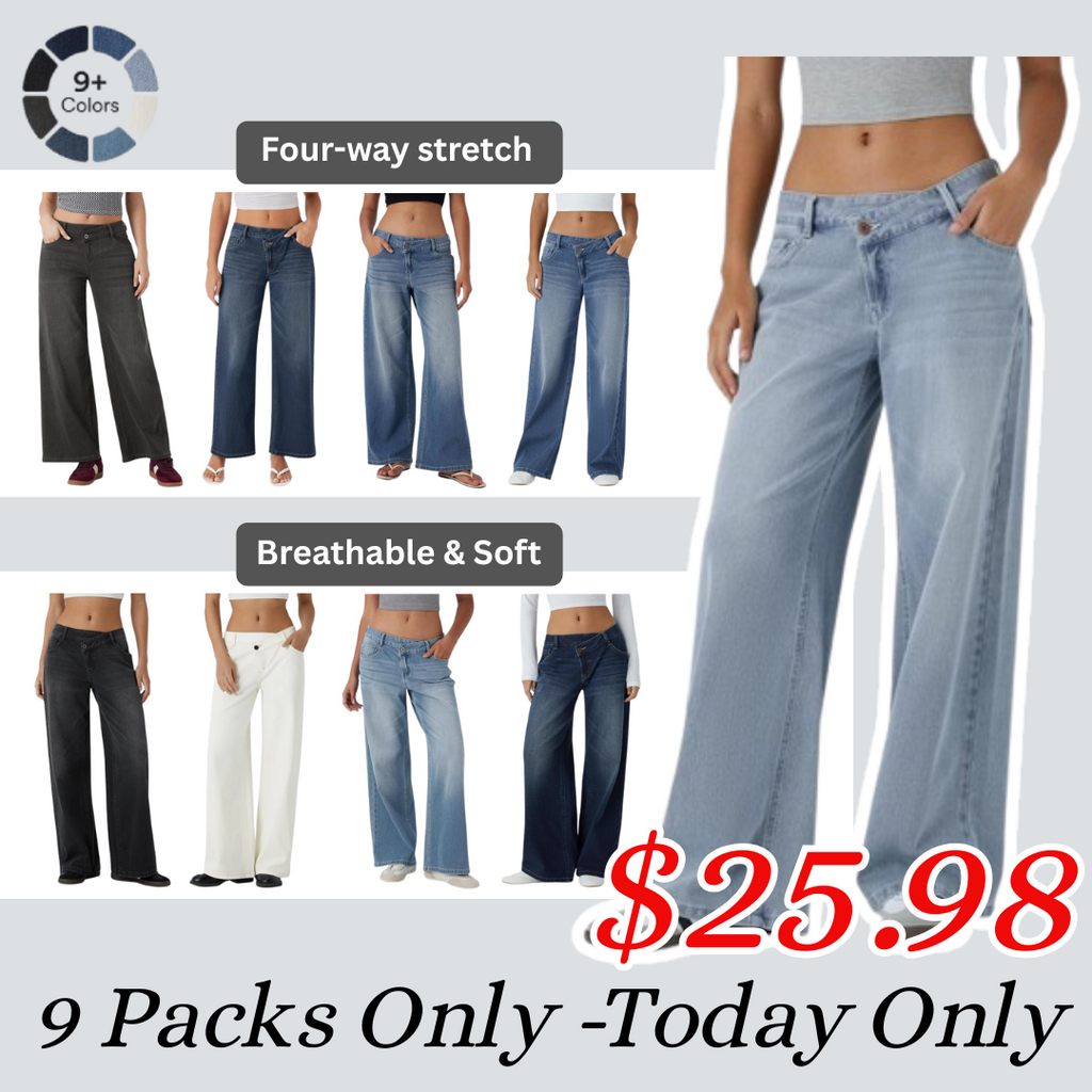 𝑯𝒂𝒍𝒍𝒐𝒘𝒆𝒆𝒏 𝑺𝒂𝒍𝒆🎃Flex Asymmetric Low Rise Zipper Pockets Baggy Wide Leg Washed Casual Jeans