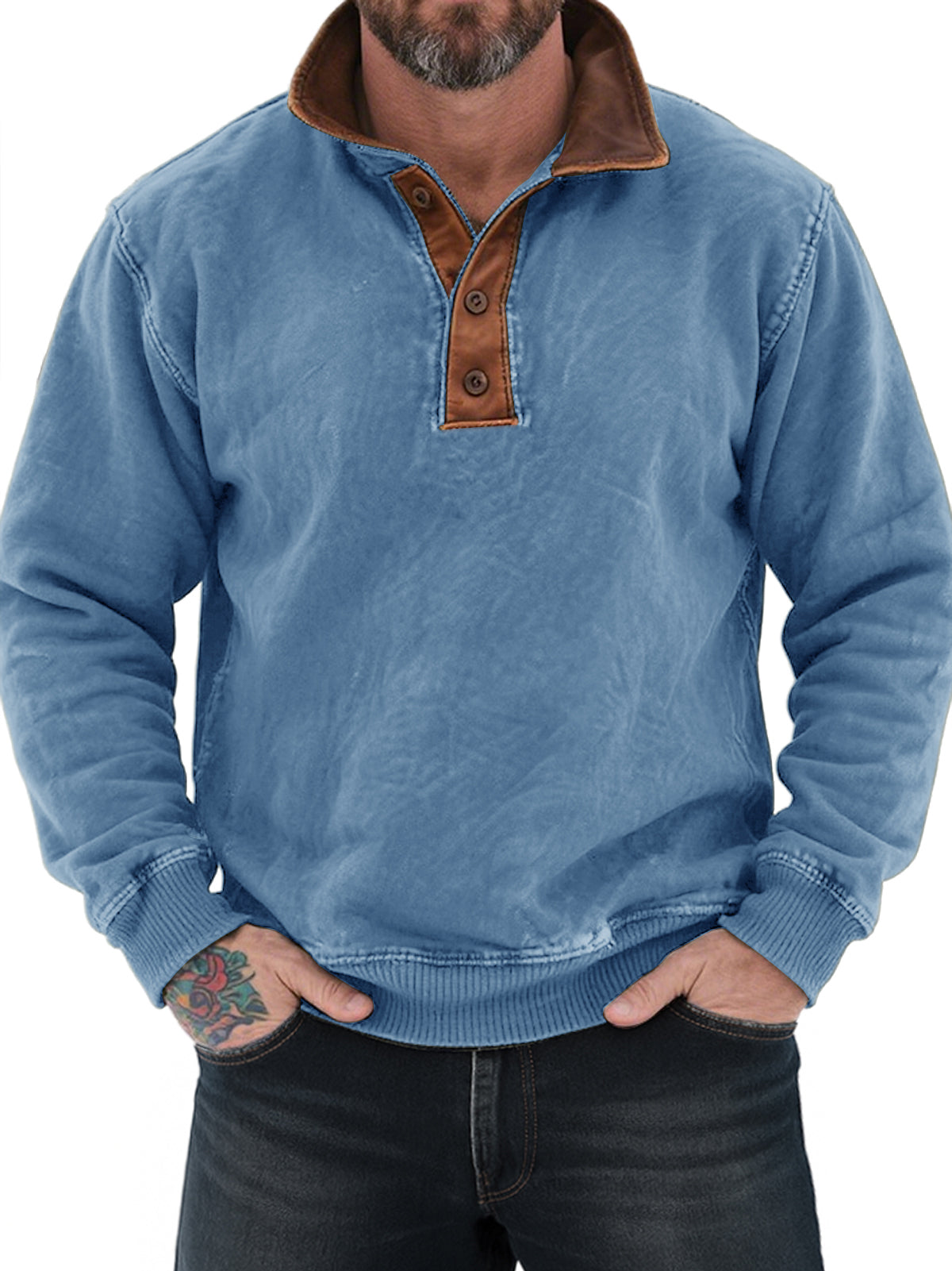 Men's Vintage Distressed Colorblock Lapel Casual Sweatshirt