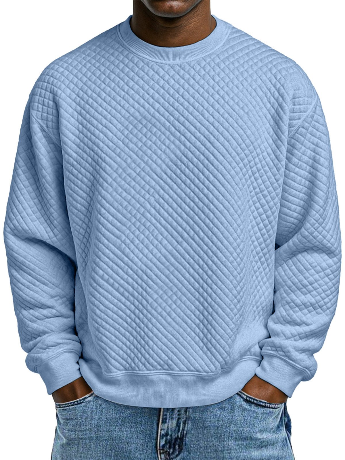 Men's Simple Solid Color Small Square Texture Round Neck Long-sleeved Sweatshirt