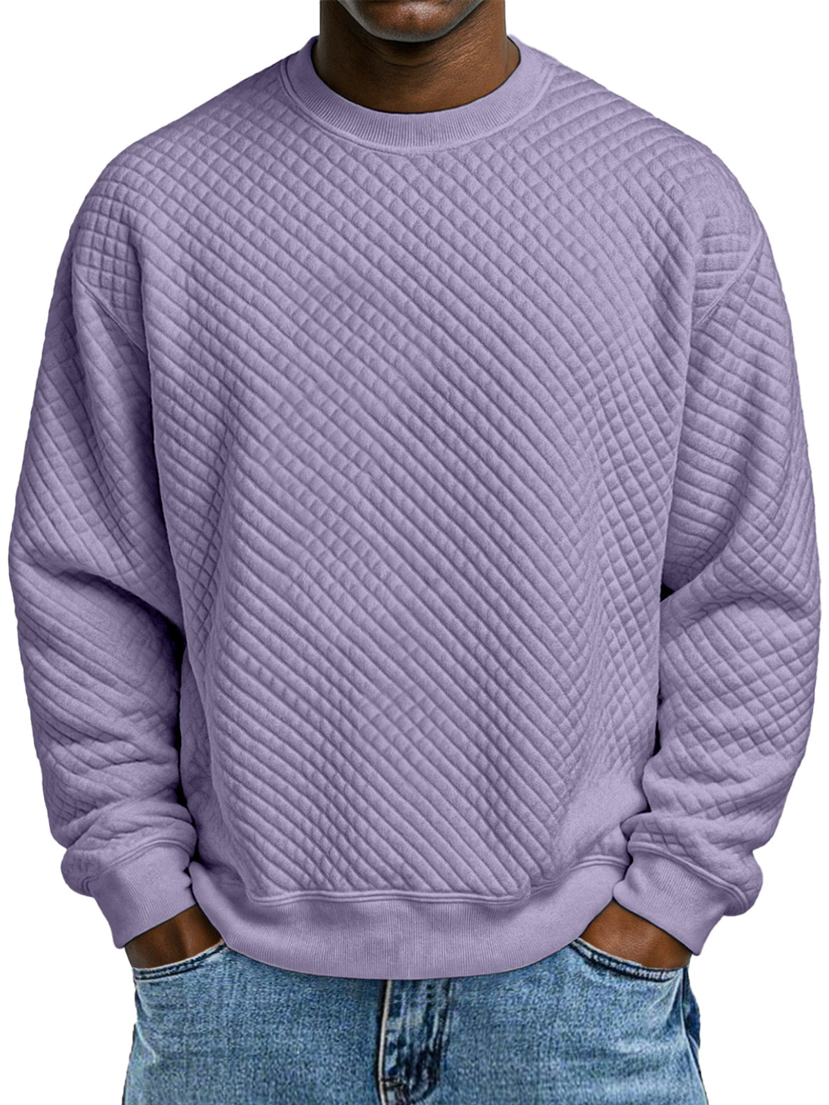 Men's Simple Solid Color Small Square Texture Round Neck Long-sleeved Sweatshirt