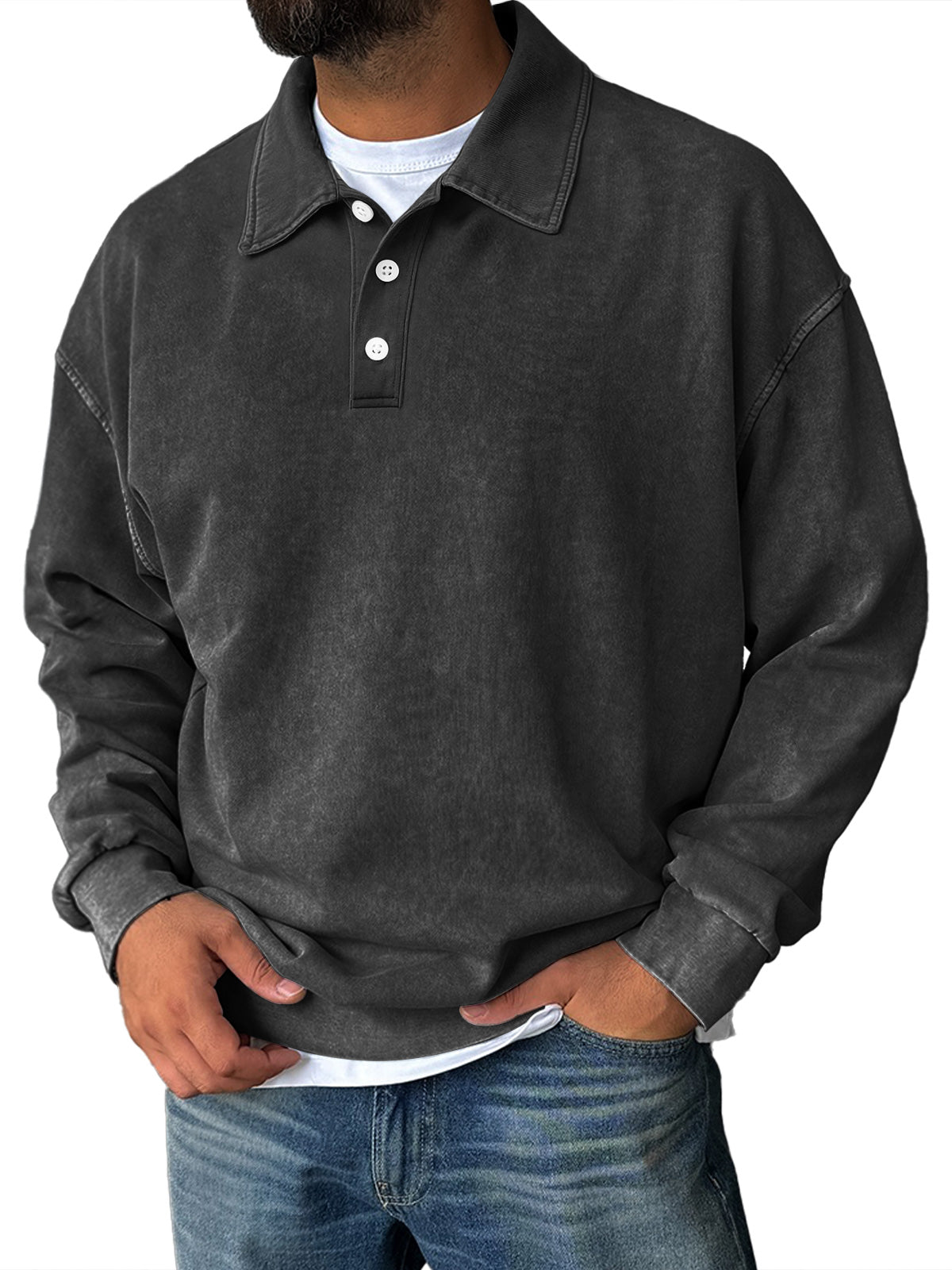 Men's Retro Everyday Lapel Collar Button-Down Comfortable Sweatshirt