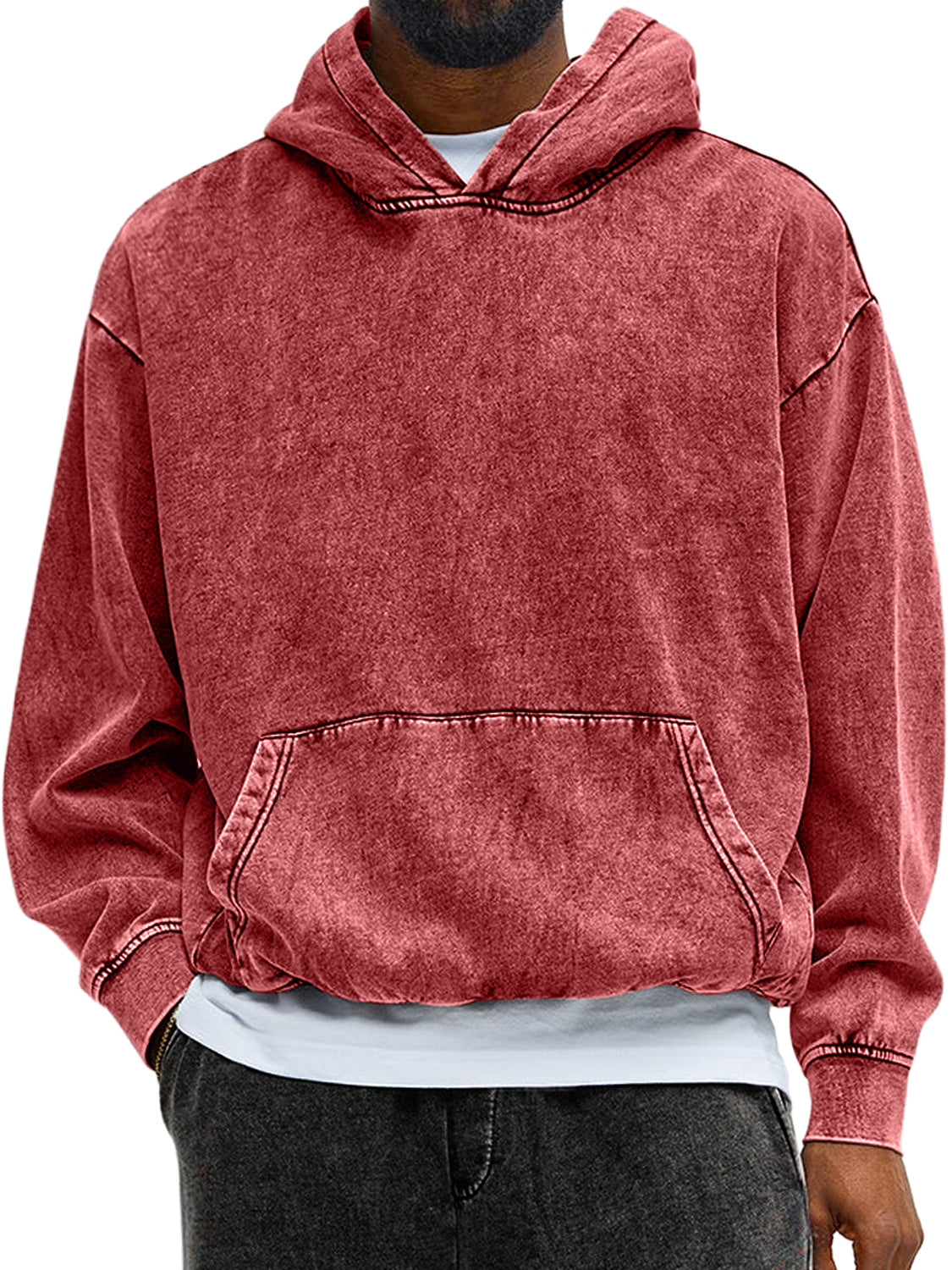 Men's Vintage Washed Cotton Hooded Long-Sleeved Sweatshirt