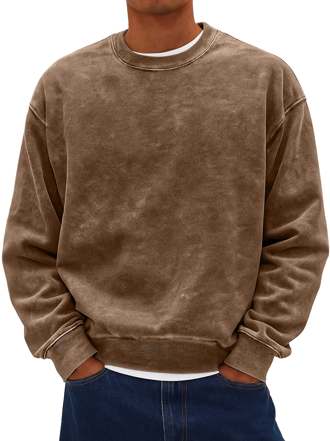 Men's Retro Daily Round Neck Cotton Washed Distressed Sweatshirt
