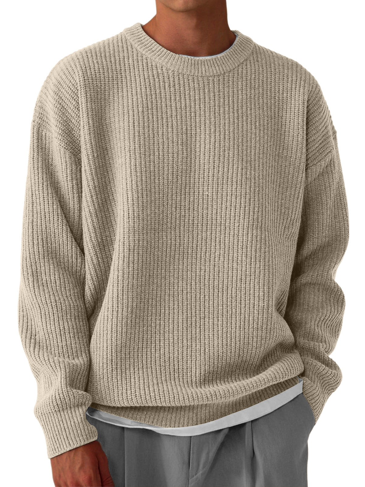 Men's Casual Round Neck Solid Color Knitted Sweater