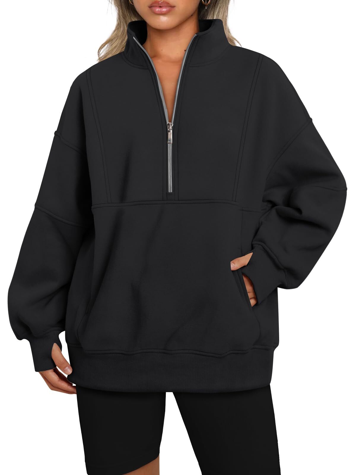 Women's Half Zip Oversized Sweatshirt with Pockerts